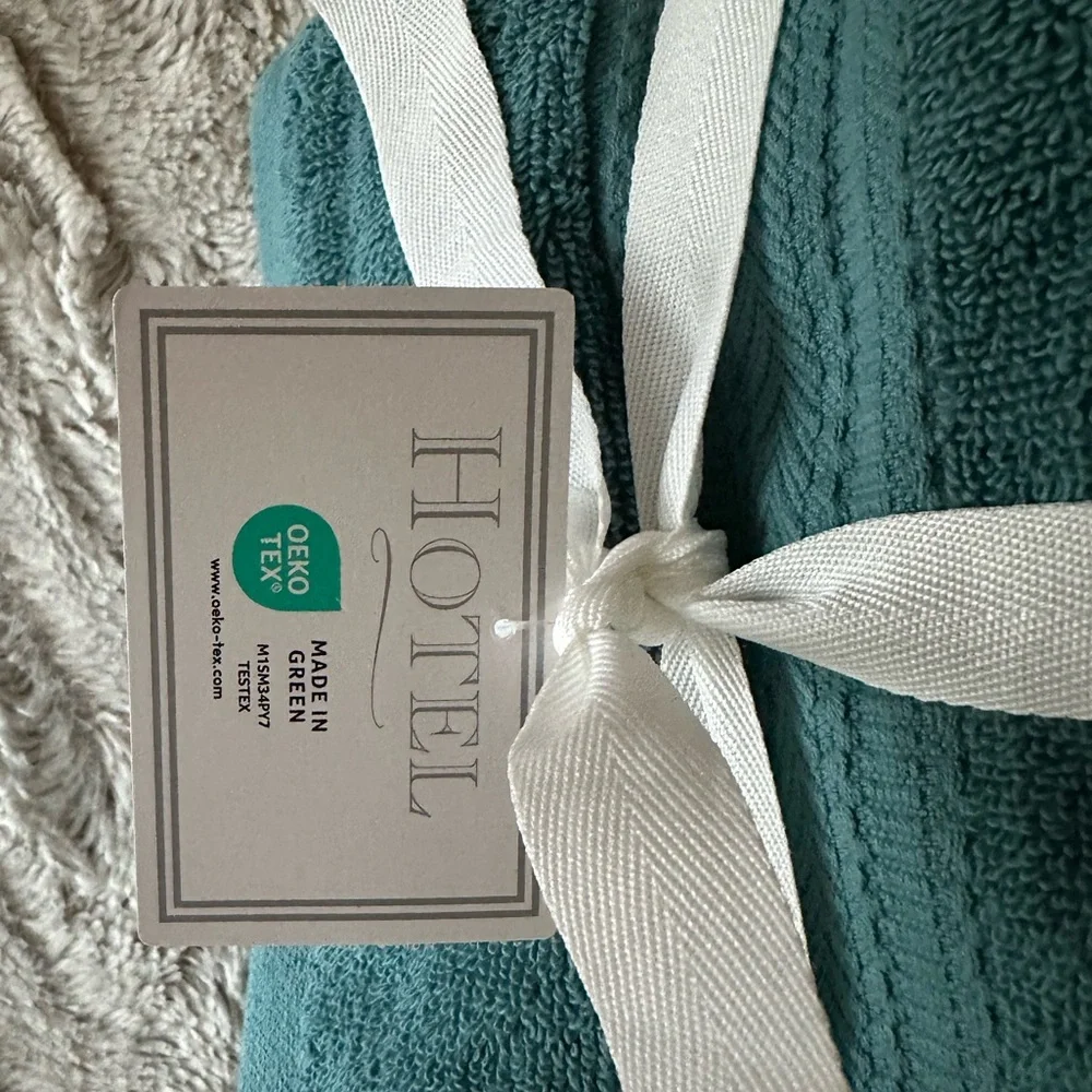 Hotel Collection Teal Cotton Hand Towels Bathroom Set of 2 NEW WITH TAGS